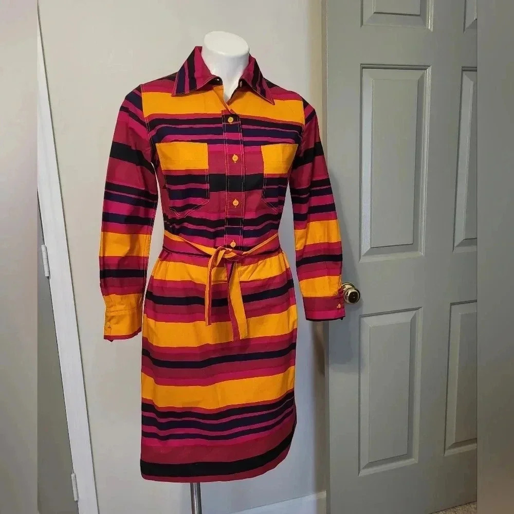 Marimekko for Bergdorf Goodman Vintage Striped Collared Button Front Dress(M)